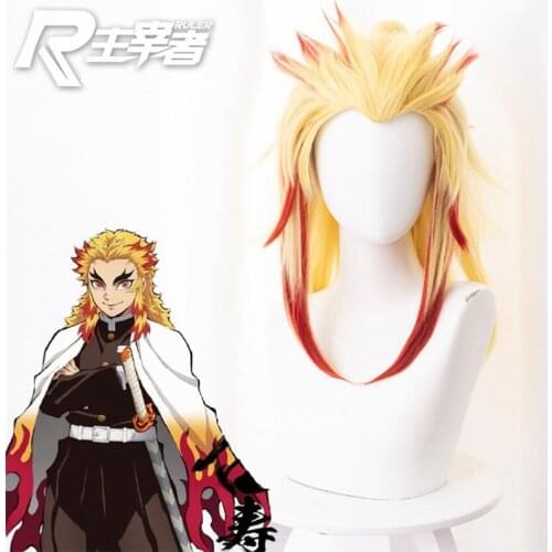 Rengoku Kyoujuro Wig Kimetsu no Yaiba Demon Slayer Cosplay Synthetic Heat Resistant Hair Rengoku Kyoujurou Cosplay wig 60cm