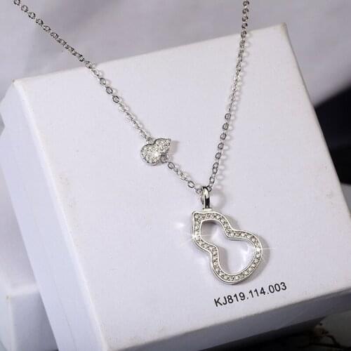 Luxury Female Crystal Gourd Round Pendant Necklace Silver Color Vintage Wedding Jewelry Cute Chain Necklace Female