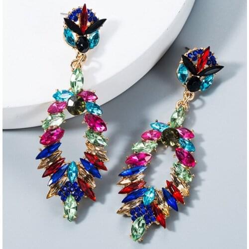 Luxury Crystal Earrings Women Fashion Jewelry Vintage Geometric Hollow Leaf Long Drop Earings Statement Accesorios Mujer Aretes