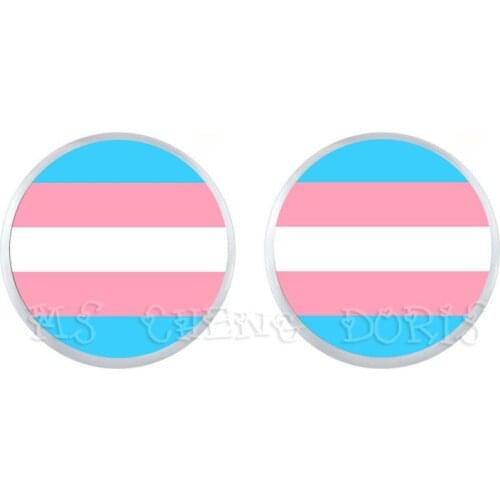 Bi Pride Stud Earrings LGBT Earrings Hypoallergenic Ear Nail Gay Pride Jewelry Glass Cabochon Earrings For Women Men