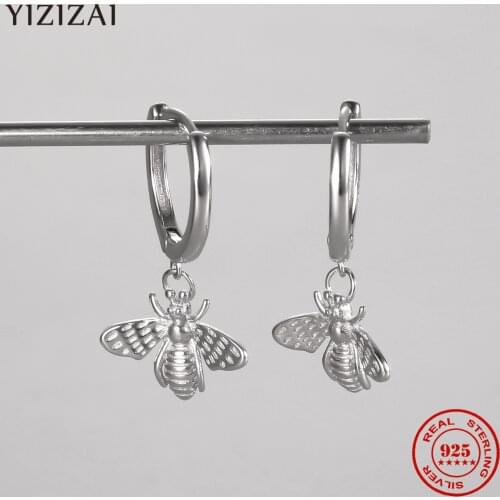 YIZIZAI Genuine 925 Sterling Silver Trendy Bee Punk Huggies Hoop Earrings For Women Couple Anniversary Wedding Earring Jewelry
