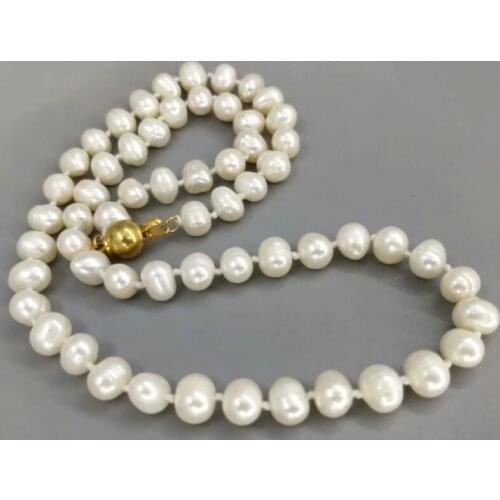 Jewelry Pearl Necklace natural wihte freshwater pearl necklace 6-7mm Free Shipping