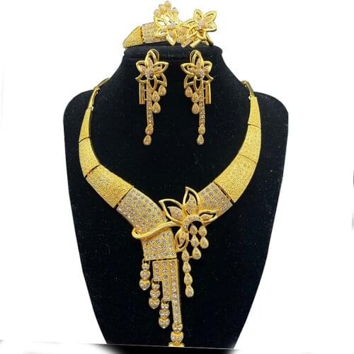 Jewelry sets new Dubai 24K Gold color Ornament for women necklace earrings bracelet ring African wedding wife gifts jewelery set