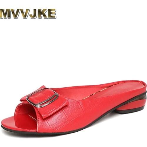 MVVJKE Mature Womens Slippers 2021 Fashion Simple Shoe Upper Buckle Decoration Elegant Classic Open-toed Womens Slippers