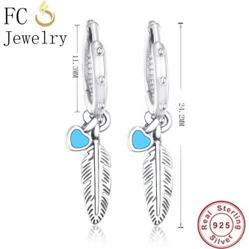FC Jewelry 925 Sterling Silver Bohemian Cute Blue Enamel Feather Stud Earrings For Female Women Girl Fashion Brincos Making 2020