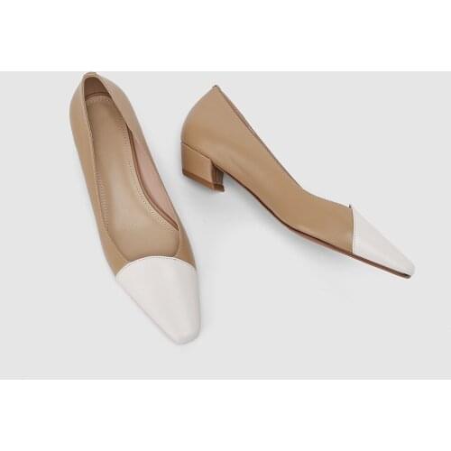 Osunlina Lady Pumps Mixed colors 3cm Comfortable Low Heel Genuine Leather Pumps Slip On Square Toe Handmade Woman Shoes 2021 New