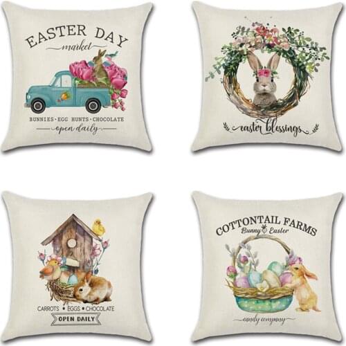 1pcs Rabbit Easter eggs Cute Wooden house basket Print Cushion Cover Throw Pillow Cover Nordic Room Decoration for Home Car Sofa