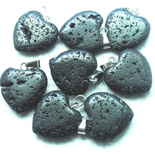 10PCS Nature Black Lava Stone Pendants Heart Shape Size 20MM Natural Volcano Beads Accessories Free Shippings Wholesale Only ONE