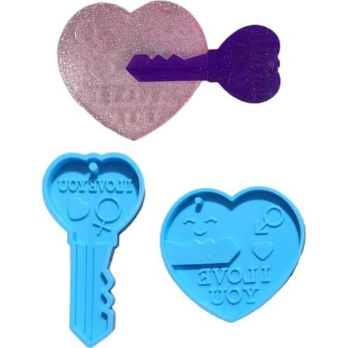 2 Pcs Lovers Heart Lock Shape Phone Chain Epoxy Resin Mold Keychain Silicone Mould DIY Crafts Jewelry Pendant Casting Tools