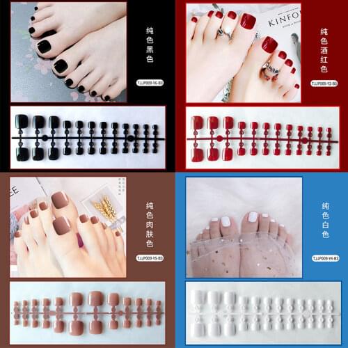 24Pcs New Design Artificial Fake Toenails Flower False Toe Nails For Lady DIY Foot Nail Art Tips Self-adhesive False Nail