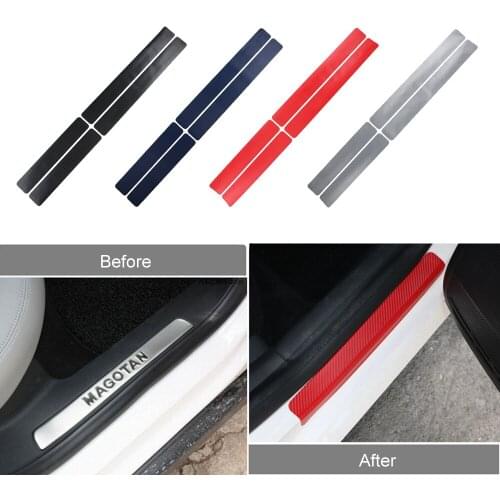 4Pcs Universal 3D Car Threshold Carbon Sticker Door Plate Anti-Kicked Scratch Protection Car Sticker Strip Carbon Fiber Film