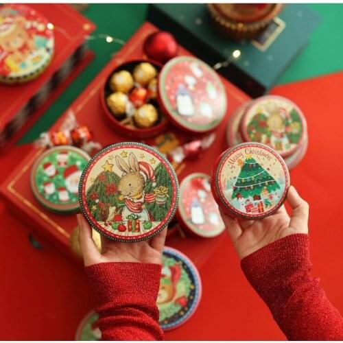 6pc/lot Round Shape Storage Case Small size Christmas Style Chocolate Diy storage gift box Iron Candy box
