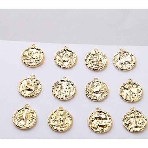 6pcs Relief Copper Plated New Design 12 Constellations Earrings Gold Color Alloy womens Earrings Diy Necklace Pendant Material
