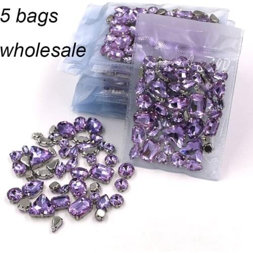 Clothing accessories Wholesale 5 bags mixed shape sew on glass crystal violet rhinestones diy wedding decoration