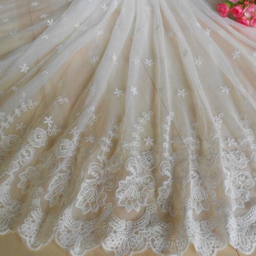 Off White 45CM/125CM Wide Wedding Dress Handmade DIY Beautiful Lace Fabric Cloth Embroidery Flower Lace Trim Clothes Accessories