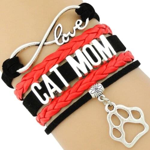 Infinity Love Cat Mom Bracelets Women Person Lover Paw Print Cat Mom Bracelets