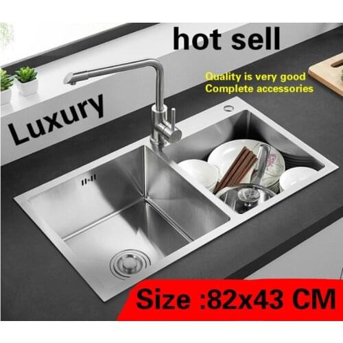 Free shipping Household high quality vogue kitchen manual sink double groove standard 304 stainless steel big hot sell 82x43 CM