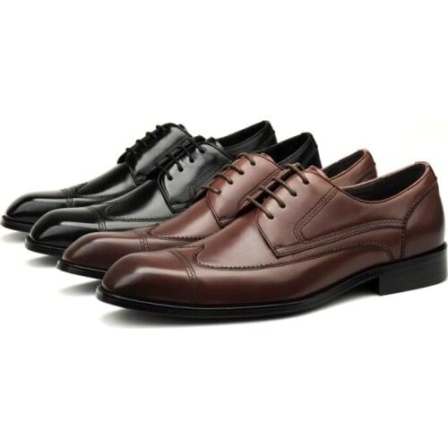 Large Size EUR45 Black / Deep Brown Oxfords Social Shoes Mens Business Shoes Genuine Leather Wedding Dress Shoes