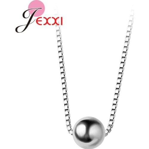 Casual Box Chain Minimalist Glossy Beads Choker Pendant Necklace 925 Sterling silver Fine Jewelry For Women Party