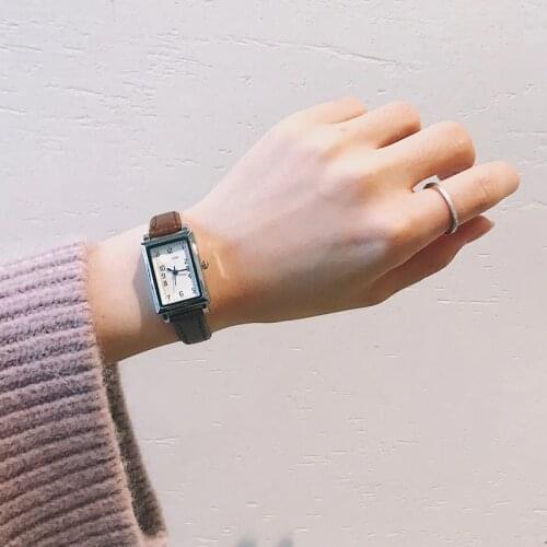Vintage leather retro women watches elegant rectangle design ladies quartz wristwatches small female clock womens fashion watch