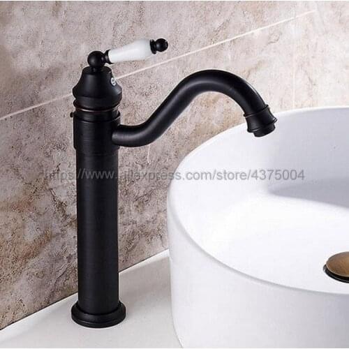 Black Oil Rubbed Brass Bathroom Sink Basin Faucet Single Ceramic Handle Single Hole Deck Mounted basin tap Nnf105