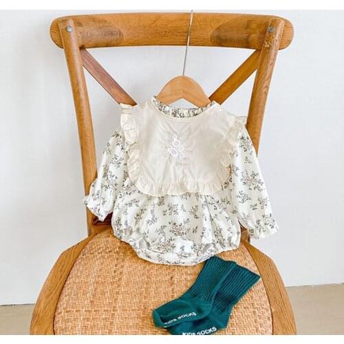 2021 Autumn Baby Girl Romper Cute Floral Long Sleeves Outfit Jumpsuit Spring Cotton Toddler Baby Girl Romper Clothes