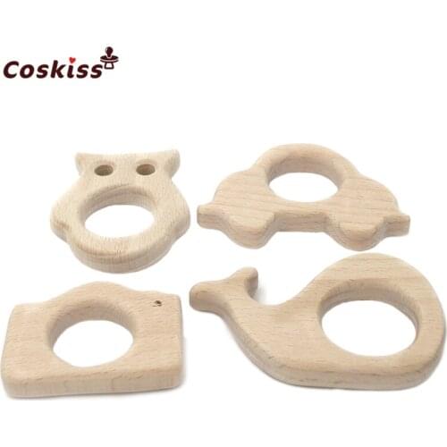 DIY Baby Teether Toys Organic Natural Beech Wooden Camera-Whale-Car-Owl Hand Cut Grasping Toys Baby Wooden Teether Gift