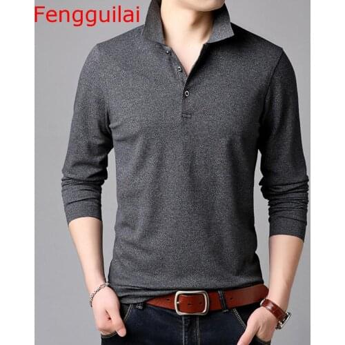 Fengguilai Top New Fashion Mens Solid Color Long Sleeve Slim Fit Boys Korean Poloshirt Casual Men