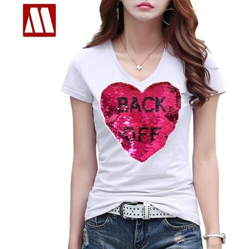 Reversible Sequins Letters T Shirts Magical Color Changing Sequins Tees Women Discoloration Tops Creative Girls Graffiti Solid