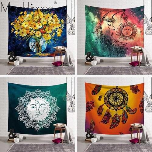 Celestial Tapestry Hippie Wall Carpets Dorm Decor Psychedelic Tapestry White Black Sun Moon Mandala Tapestry Wall Hanging Cloth