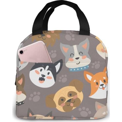 Insulated Lunch Bag Thermal Dogs Heads Tote Bags Cooler Picnic Food Lunch Box Bag For Kids Women Girls Men Children