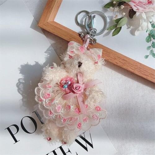 Exquisite Wedding Dress Bear Keychain Women Girl Cute Animal Plush Doll Key Chain Holder Korean Fashion Bag Charms Pendant Gift
