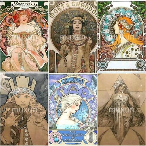 5D diy Diamond Painting Cross Stitch Woman illustration Crystal Diamond Embroidery Mucha mosaic painting handcrafted home Decor