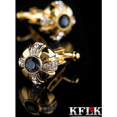 KFLK 2020 Luxury shirt cufflink for mens gift Brand cuff buttons Crystal cuff link Gold High Quality abotoadura Jewelry