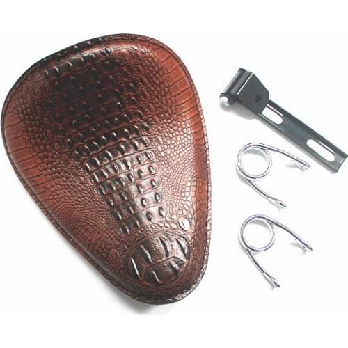 Brown Vintage Motorcycle Leather Solo Seat Cover 3" Spring Swivel Bracket For Chopper Bobber Honda Custom