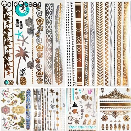 Summer Bracelet Gold Metallic Temporary Tattoo Stickers Coconut Tree Girl Arm Waterproof Tattoos Women Body Art Flash Tattoo Leg