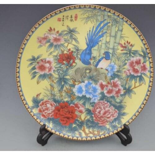 Copper Statue Jingdezhen ceramic flower plate decoration plate Chinese style living room decoration
