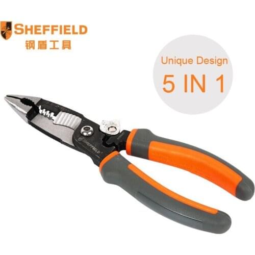 SHEFFIELD Pliers Multi-function tool 5 in1 Electrician Needle Nose Pliers Wire Stripping Cutter Crimping Pliers S035057