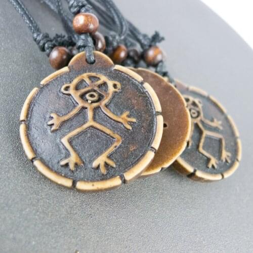 Bone Carving Matchstick man limitation Yak Bone Material Bone Art Necklace Pendant Vintage Mens Rope Necklaces #GZ209