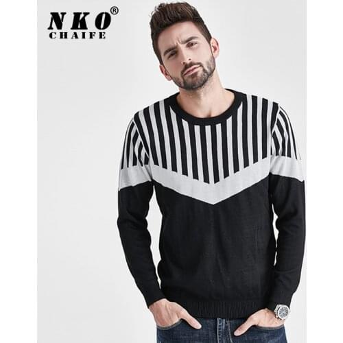 CHAIFENKO Men Brand High Quality Stripe Sweaters Men Winter Warm Knitted Pullovers Men New Autumn Casual Long Sleeve Men Sweater