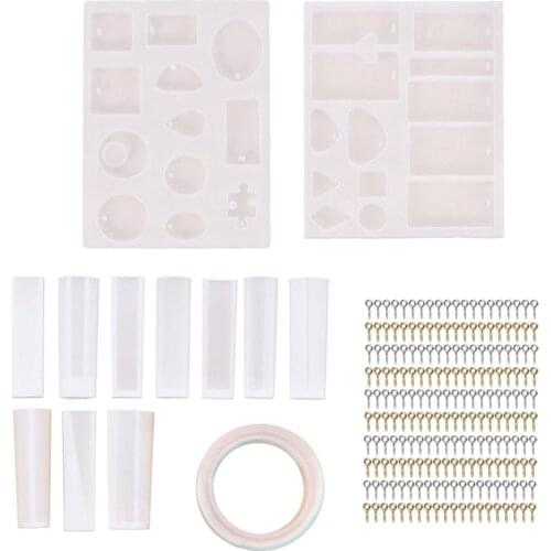 413Pcs Necklace Bracelet Jewelry Making Tools Set Geometric Silicone Molds Screw Eye Pins Charm Pendant DIY Casting