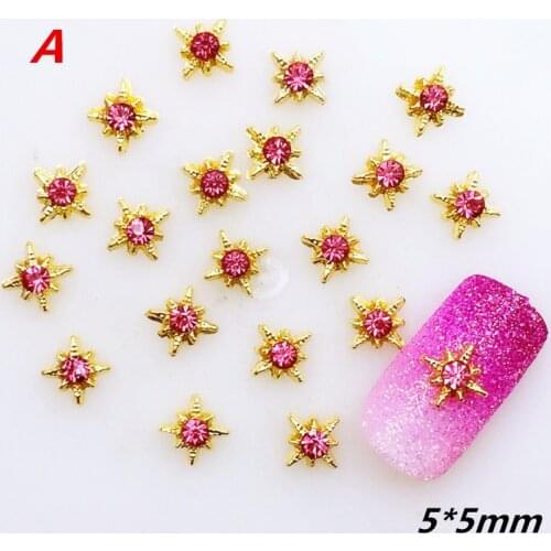 20pcs/pack Japan Alloy Nail Art 3D Gold Cross Star with Rhinestone Metal Accessories for Phototherapy Nail Sticker DIY