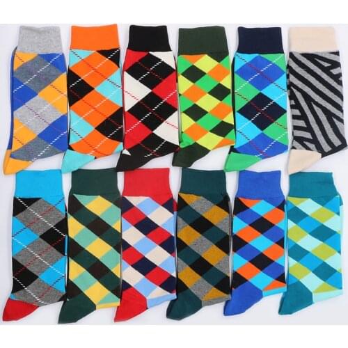 Mens Cotton Socks Set Gifts Warm Funny Winter Sock Christmas Print Diamond Lattice From The Factory Dropshipping Contact Us