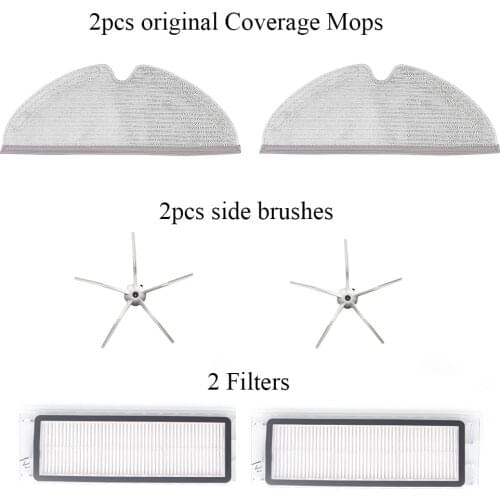 Original Full Coverage Mops(2PCS)+Side Brush(2PCS)+Filter(2PCS)Parts For Roborock S5 MAX/S50/S55/S6/S6 MAXV Cleaner