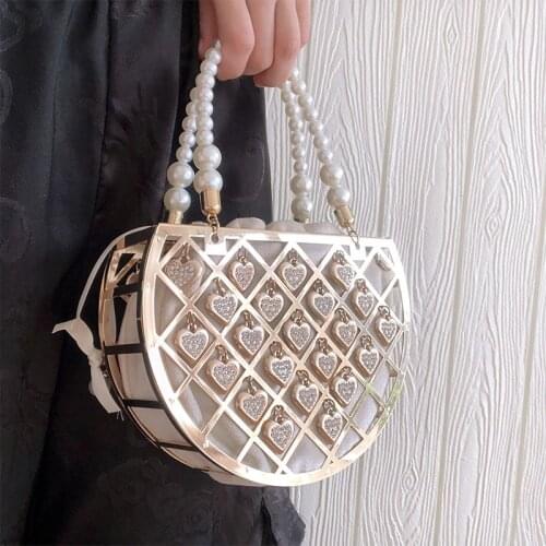 Hollow Bucket Bag Metalic Luxury Women Party Evening Bag Purses and Handbags Ladies Shoulder Chain Bag Banquet Handbag Totes