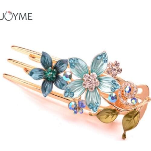 Drop Shipping Girl Hair Clip Bright Enamel Colorful Flower Crystal Barrettes Vintage HairPins Comb Forks Women Hair Accessories