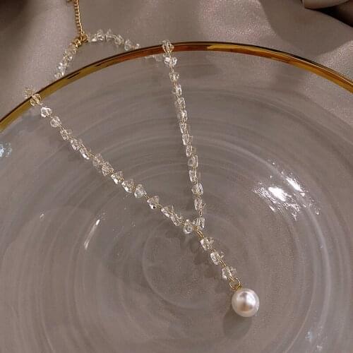 Crystal Round Gold Color Choker Necklace Pearl Line Choker Necklace Pendant