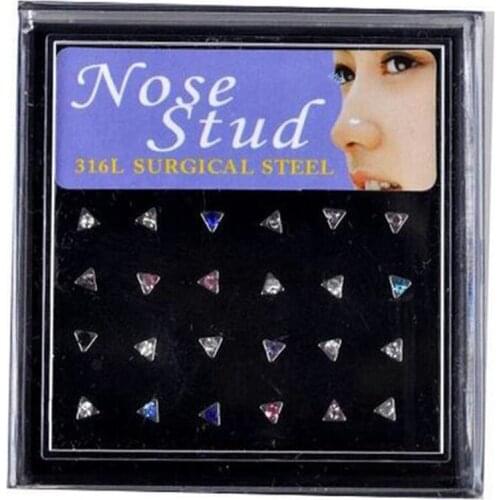 SaYao 24pcs 20G Free Display Box Nose Stud Rings,Body Piercing Jewelry Nostril Rings Crystal Triangel Nose Ring Women Gift