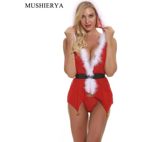 Sexy Underwear Christmas Lingerie Sexy Hot Erotic Babydolls for Women Deep V Perspective Mesh Sex Costumes Intimates Plus Size