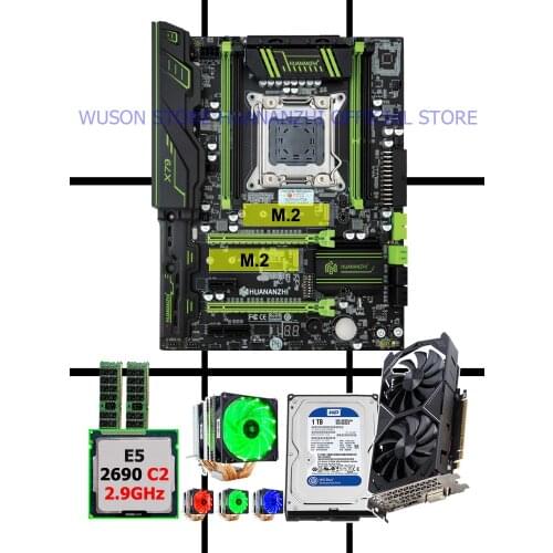 Discount new HUANANZHI X79 Pro motherboard with CPU Xeon E5 2690 C2 2.9GHz RAM 16G(2*8G) video card GTX1050Ti 4G 1TB SATA3.0 HDD